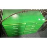 GREEN PAINTED WOODEN 9 DRAWER CABINET