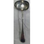 A PLAIN SILVER LADLE WITH LIP - SHEFFIELD 1909