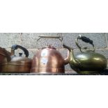 THREE METAL KETTLES, 2 COPPER, 1 BRASS