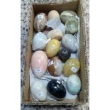 QTY OF STONE & ALABASTER EGGS & ALABASTER EGG CUP