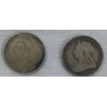 TWO VICTORIAN SILVER SHILLINGS 1889/1898