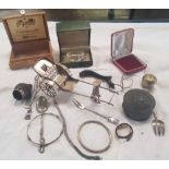 BAG OF MISC WHITE METAL PIECES INCL; A TRYSHUL & JEWELLERY BOXES