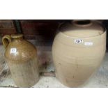 TWO STONEWARE JARS - ONE WITH HANDLE, ONE WITH SPIGOT