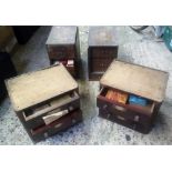 FOUR WOODEN FOUR DRAWER STORAGE UNITS WITH VARIOUS OLD WATCH & POCKET WATCH PARTS