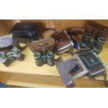 CARTON OF OLD CAMERAS & BINOCULARS IN CASES A/F