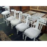 FOUR WHITE PAINTED PINE CHAIRS & MATCHING STOOL