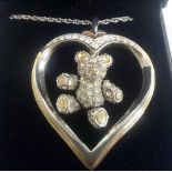 SILVER 925 TEDDY BEAR & HEART PENDANT & CHAIN