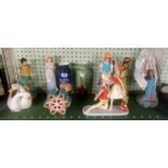 SHELF OF FIGURINES, STUDIO POTTERY ETC