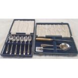 BOX SET OF 6 PLATED SPOONS & BOXED KNIFE, FORK & SPOON SET