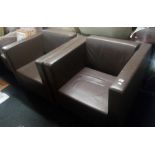 PAIR OF MODERN DARK BROWN LEATHERETTE STYLE ARMCHAIRS