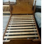SMART PINE FRAMED & SLATTED DOUBLE BED WITH CARVED HEAD & FOOT BOARD