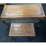 CARVED WOODEN COFFEE TABLE WITH CLAW FEET & ONE OTHER MATCHING