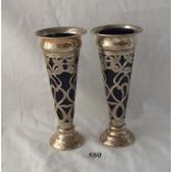 A pair of vases with pierced sides, BGL - 7" high - B'ham 1906
