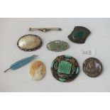 A bag of interesting brooches incl. oriental & MOP examples