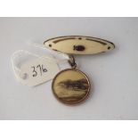 A bone oval brooch & gilt photo locket