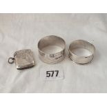 Two napkin rings & a vesta case - B'ham 1907