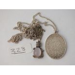 Two silver pendant necklaces - 1 moonstone & 1 oval