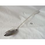 A George III straining spoon with divider - London 1794 by P&A BATEMAN