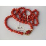 ANTIQUE FACETED CORAL BEADS NECKLACE - 25" long LARGEST BEAD 10mm diameter STRUNG ONTO A MODERN 18CT