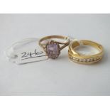 An amethyst ring & crossover ring both in 9ct & both size P - 7.8gms