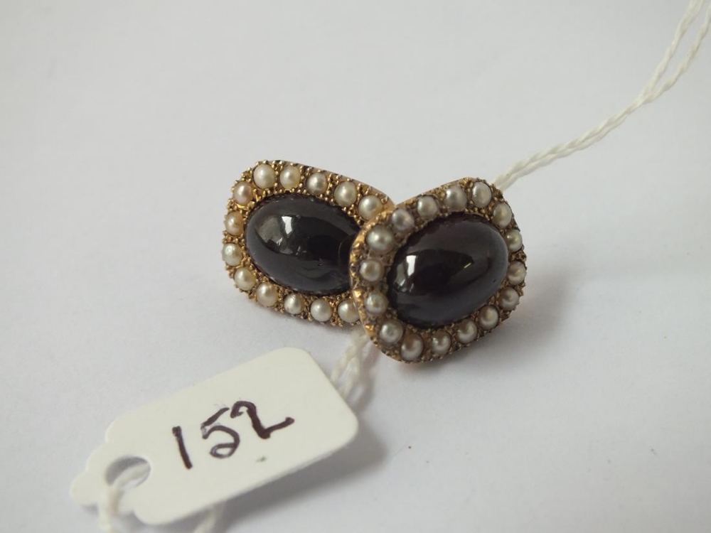 High carat pair of garnet & pearl earrings - 8.7gms