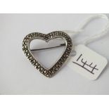 A marcasite set heart pendant brooch in silver