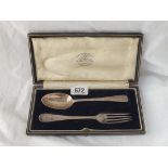 A christening set of spoon & fork from the Goldsmith Co. & boxed - 65gms