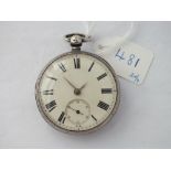 A gents silver pocket watch with seconds sweep, hands damaged