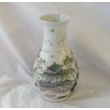 A Chinese bottle shape vase with river landscape panel 9" high