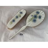 Two brushes with enamel decotated backs from Garrards & Co - B'ham 1957