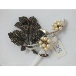 Two silver brooches - 1 pearl & 1 marcasite