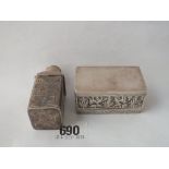 An Indian box with chased body - 2.5" wide - and a cannister and cover - 94gms