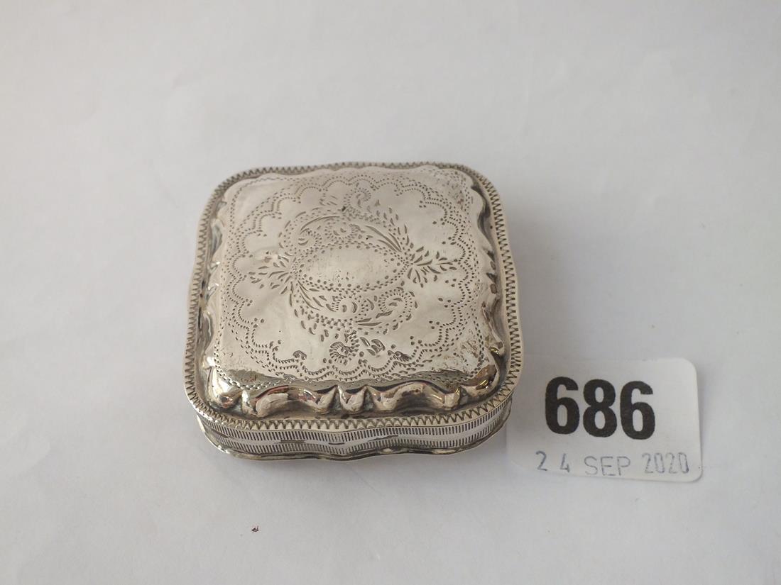 A Dutch pill box with hinged cover - pinpoint engraved - 2" wide