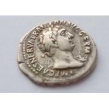 A Roman, Trajan, silver Denarius, Victorty seated