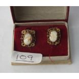 A pair of silver gilt boxed cameo earrings