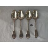A set of four William IV fiddle pattern dessert spoons - London 1833 by WJ - 231gms