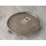 An unusual Indian silver card tray decorated with shell work & standing on 3 elephant feet - 5.5"