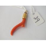 A Victorian coral drop pendant with 15ct gold mount