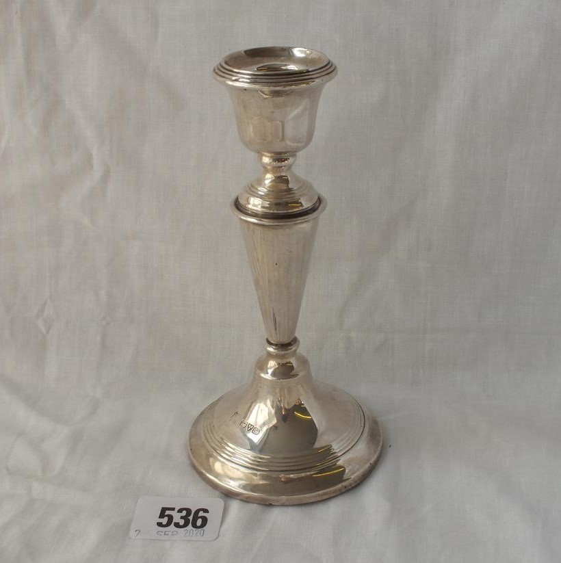 A circular based candle stick, V shaped stem - 6" high - Chester 1913