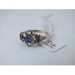 A sapphire & stones 9ct ring in art deco style - size R - 3.2gms