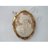 A very large oval gilt framed cameo of a lady