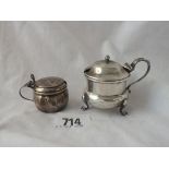 Two mustard pots with blue glass liners, 1 Chester, 59g