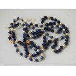 Two lapis & pearl bead necklaces