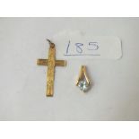 A cross pendant & blue stone pendant both in 9ct - 1.3gms