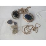 A boxed containing silver stone set earrings, brooches & chains - 28gms