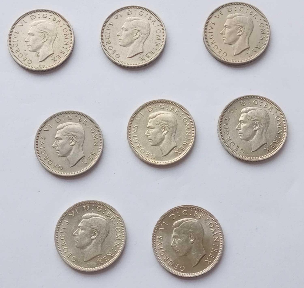 Eight six pences -1943, 44,45,46,48,49,50, 51 - High grade - Image 2 of 2
