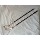 A long wooden handled cheese toaster and toasting fork - B'ham 1997 by GS