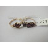 Two vintage garnet rings in 9ct - size M/P