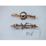 Two Victorian 9ct brooches - 2.3gms Inc.