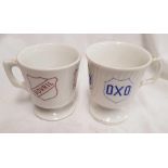 2 WHITE CHINA MUGS - 1 FOR BOVRIL & 1 FOR OXO - SLIGHT CHIP ON OXO BASE